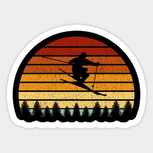 Vintage Sunset Skiing Gift For Skiers Sticker